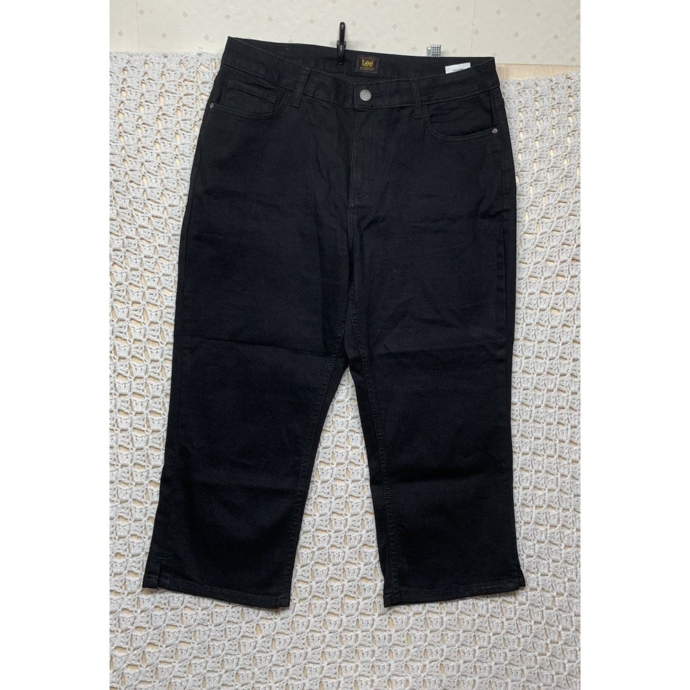 Lee Capri Jean size 16 Medium Black Denim Stretch Vacations Activewear 112330529